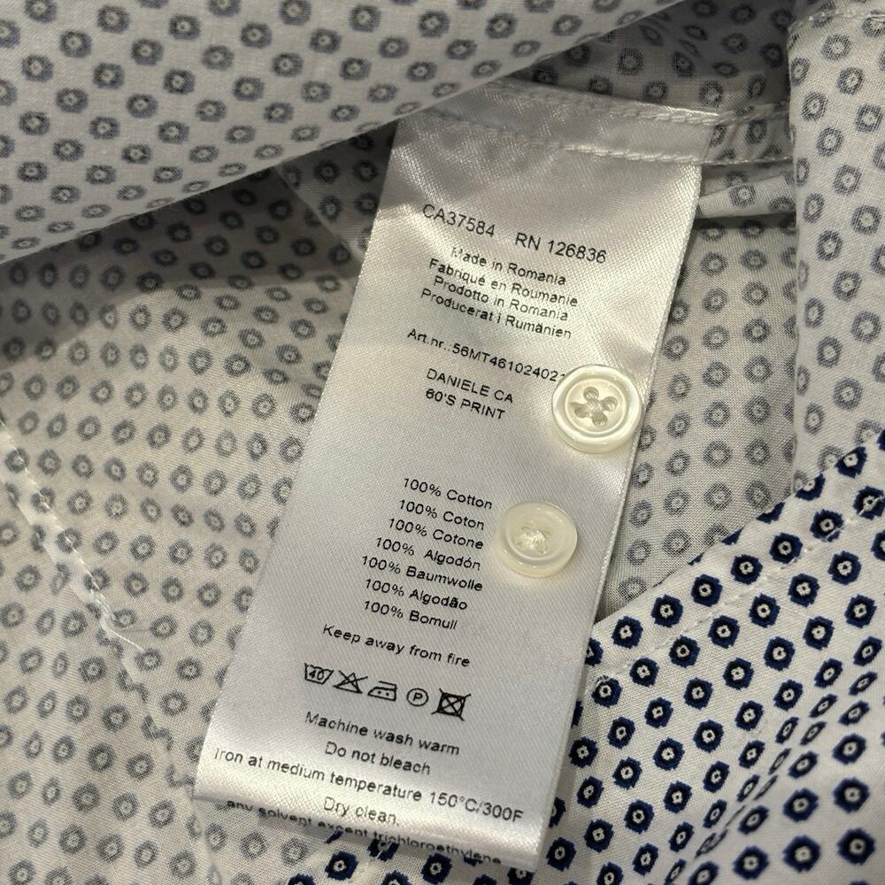 J.Lindeberg Slim Fit Long Sleeve Size 40 15 3/4 [M] White Blue Micro Medallion - Picture 6 of 8